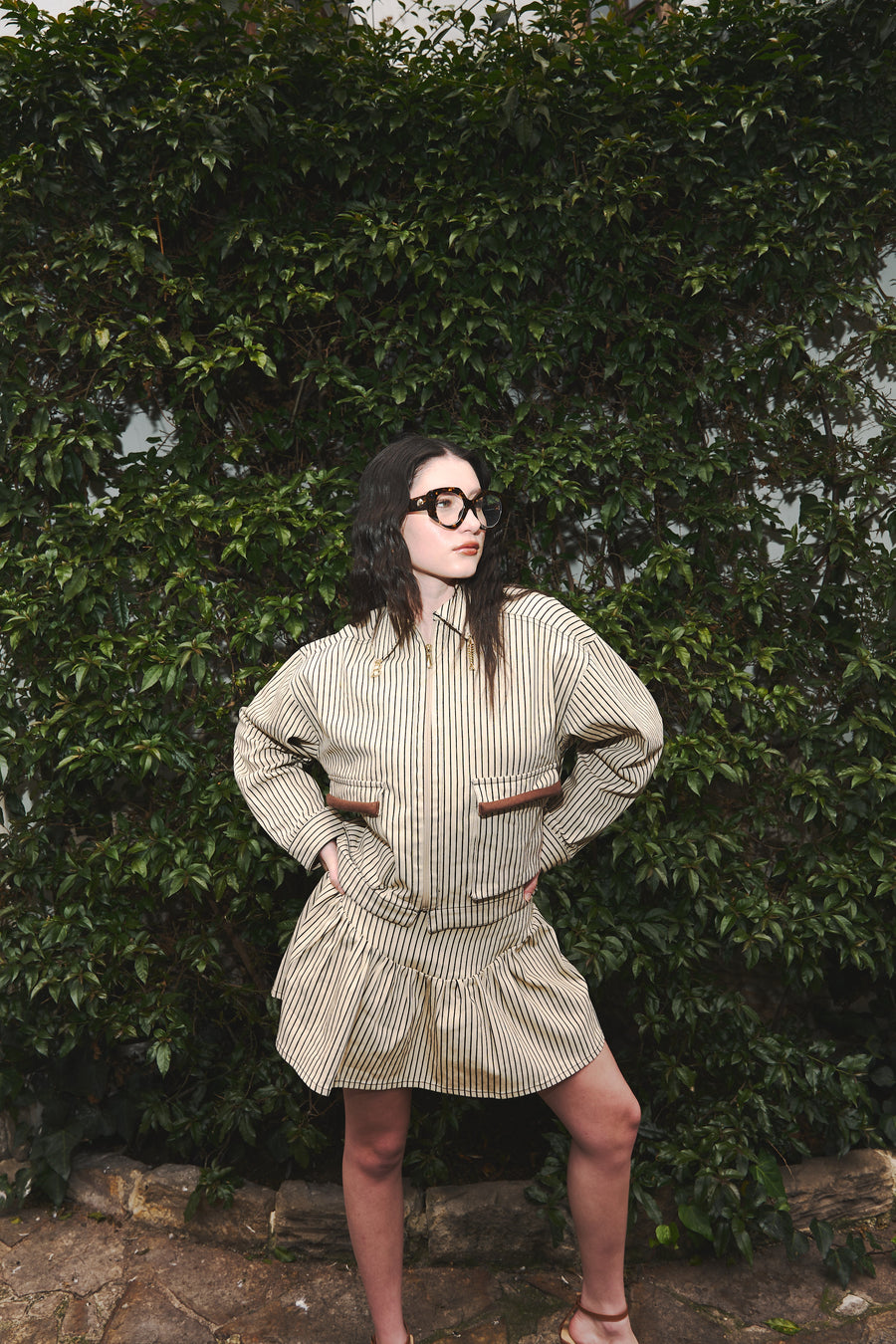 Falda capital beige rayas